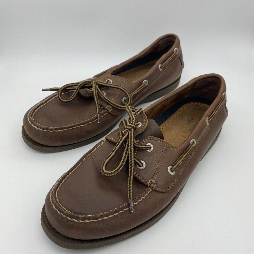Dockers Men's Leather Handsewn Laced Boat Shoe Rust Brown Size 10 Good Condition